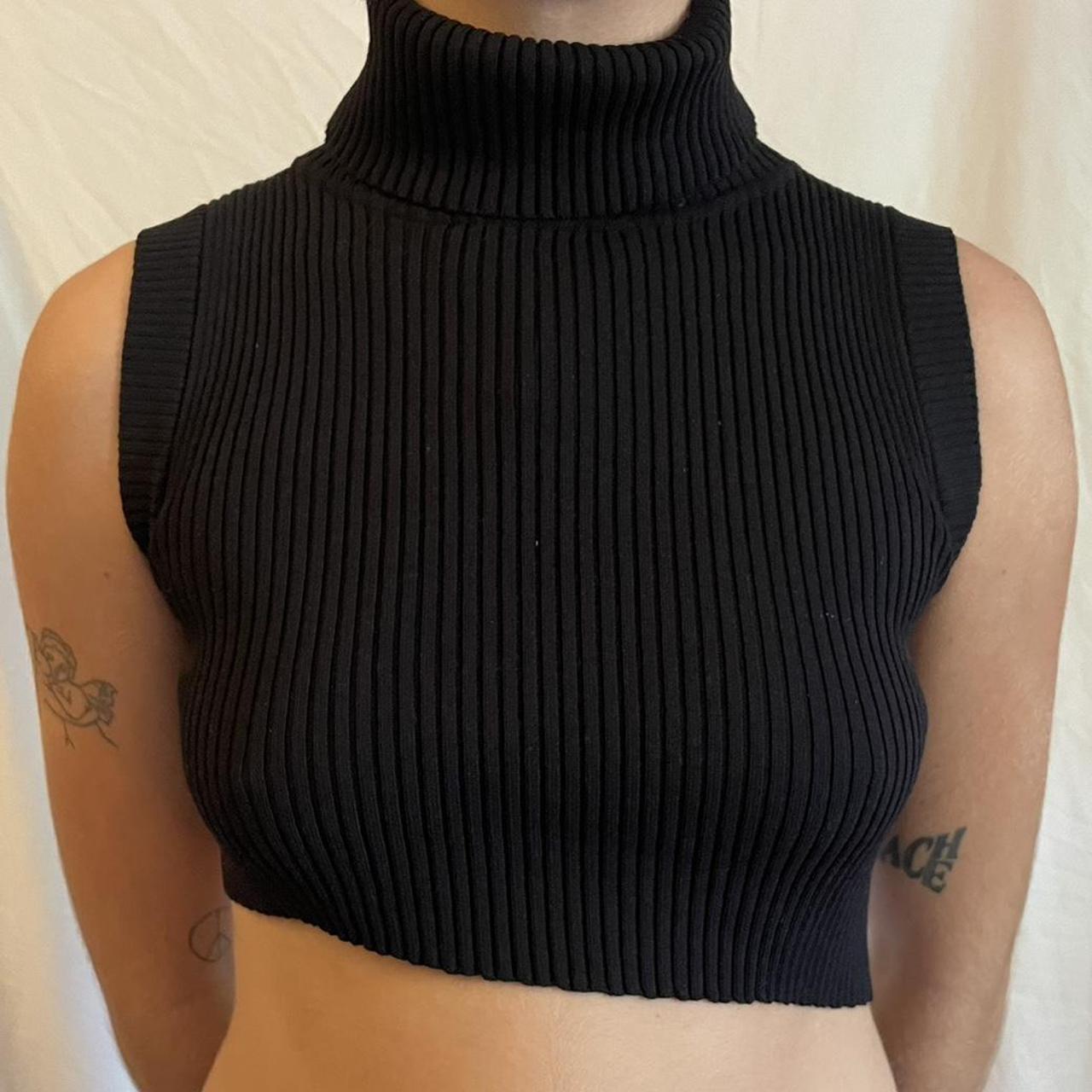 Black A-symmetrical turtle neck crop top. Great to... - Depop