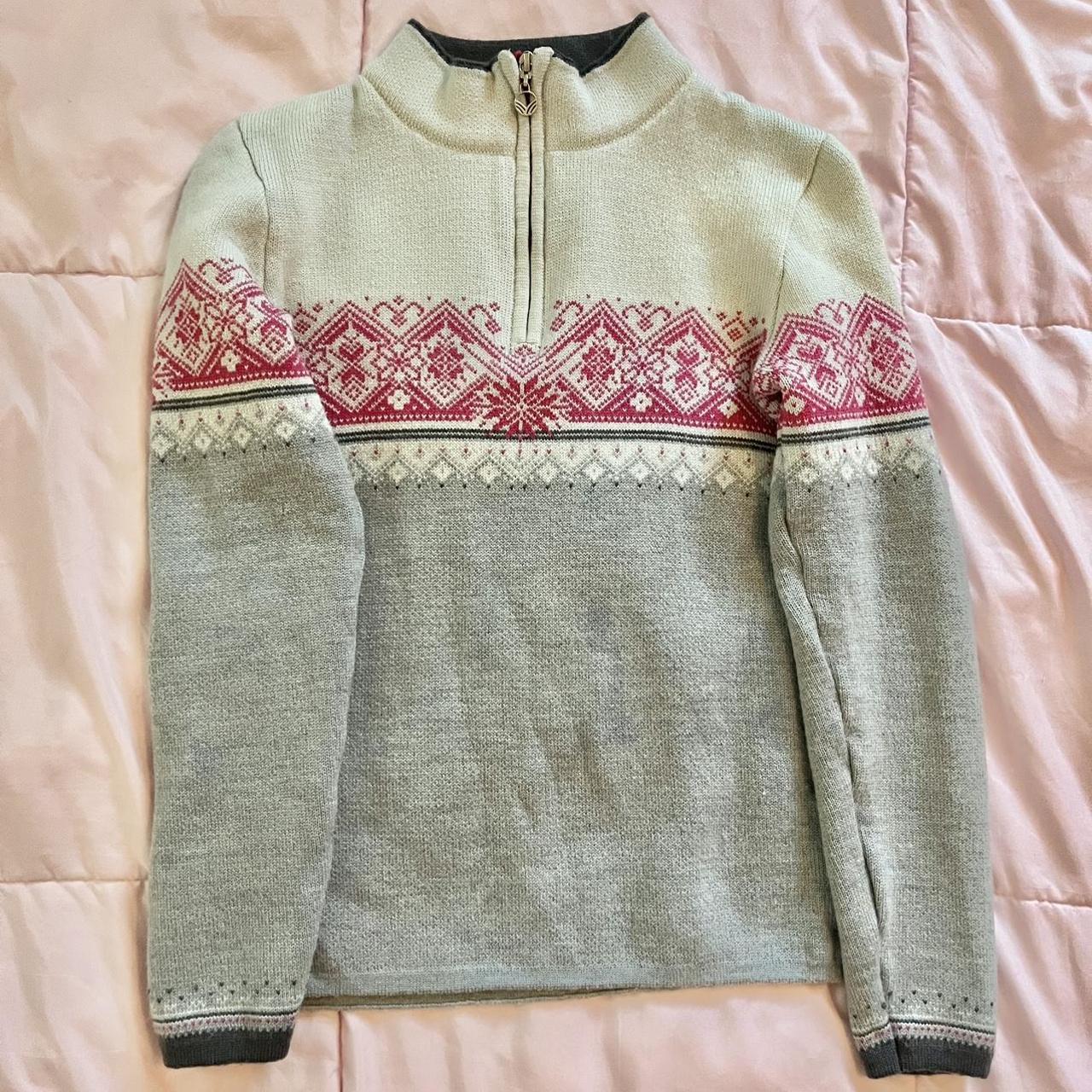 Dale of Norway Women's Grey and Red Sweatshirt | Depop