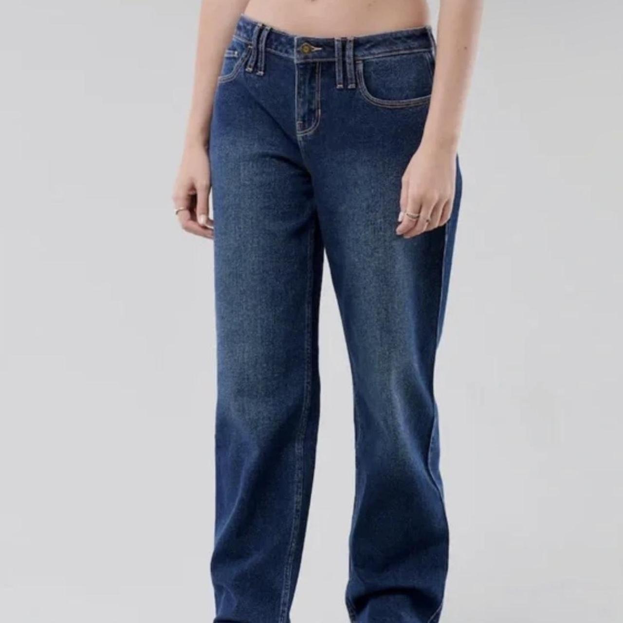 hollister low rise baggy jeans color dark wash size - Depop