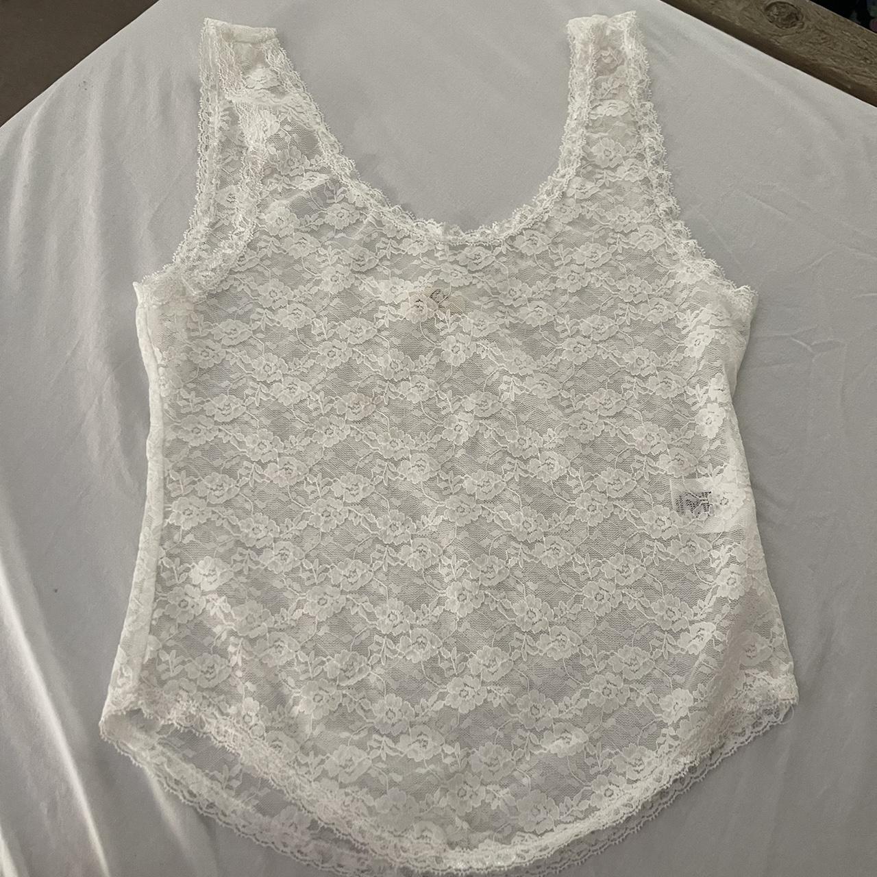 brandy melville white sheer lace tank top perfect... - Depop