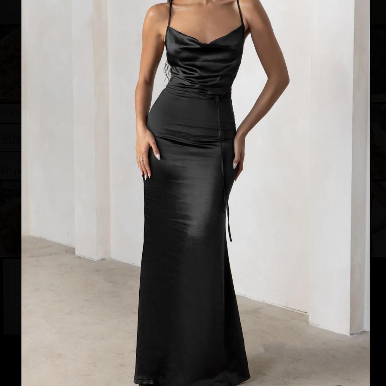 Club L black satin cowl neck maxi dress... Depop