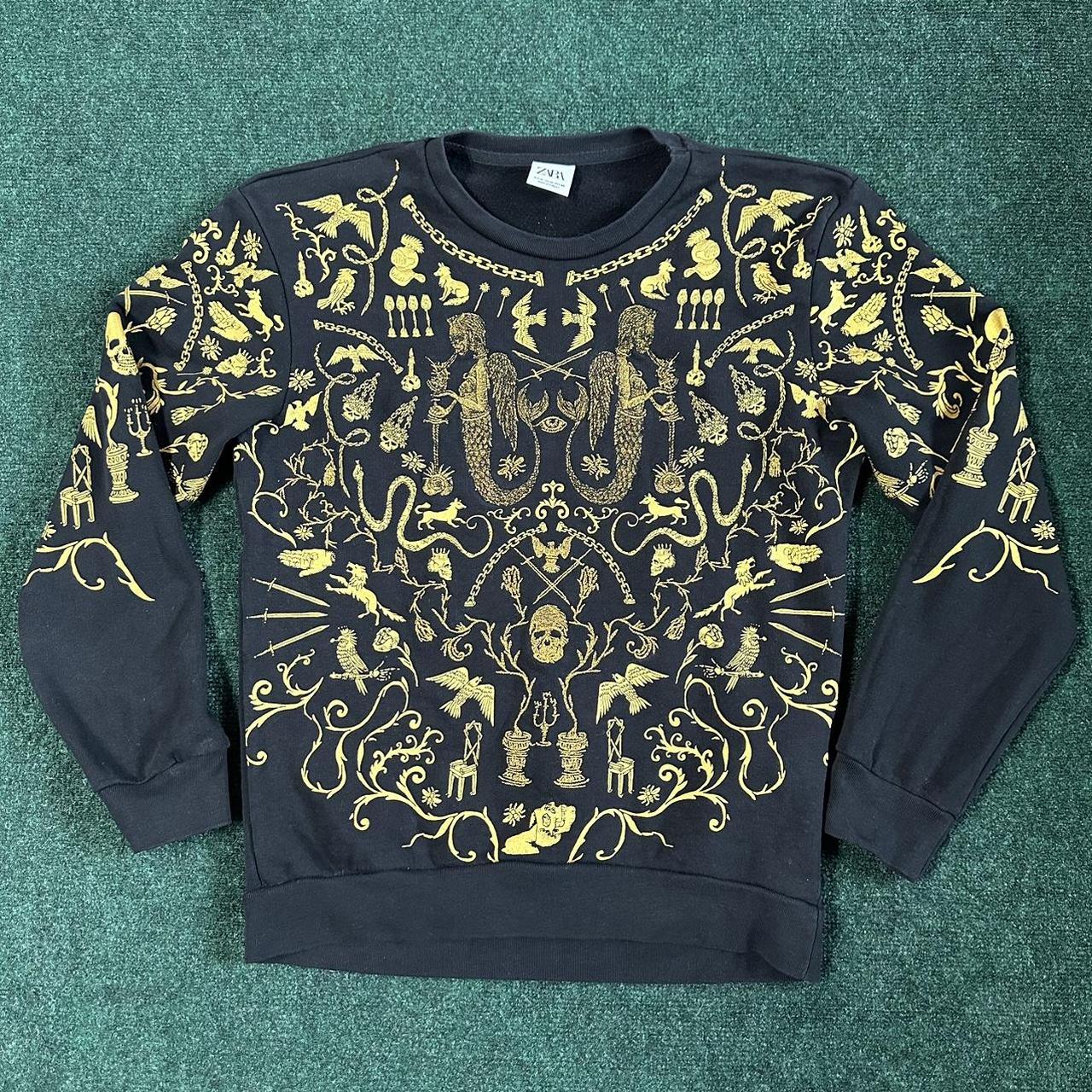 Mens Zara Quilted Jacquard buy Skulls Roses Gold Sweatshirt Rare Medium