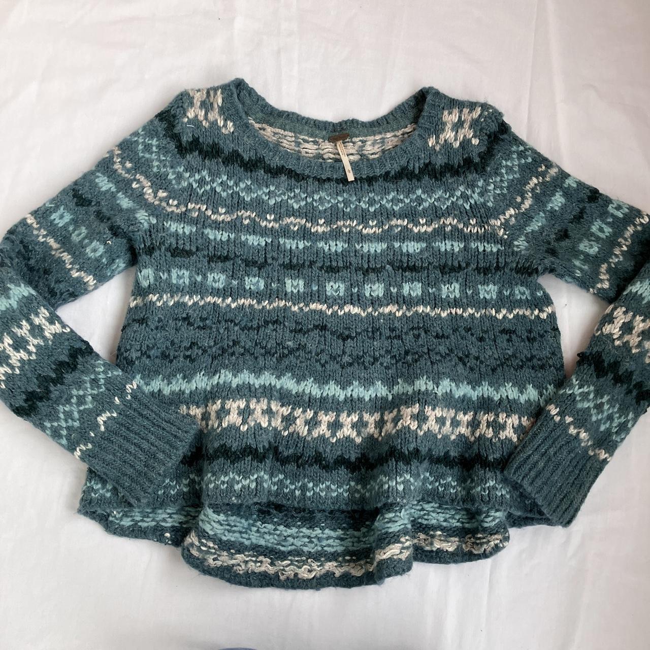 Blue chunky patterned sweater! Size womens large,... - Depop