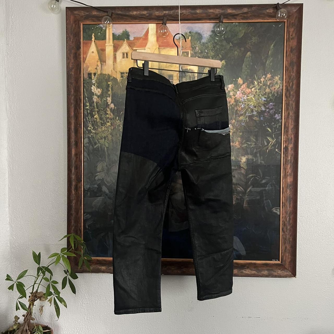 flannel patchwork black denim crust pants. all - Depop