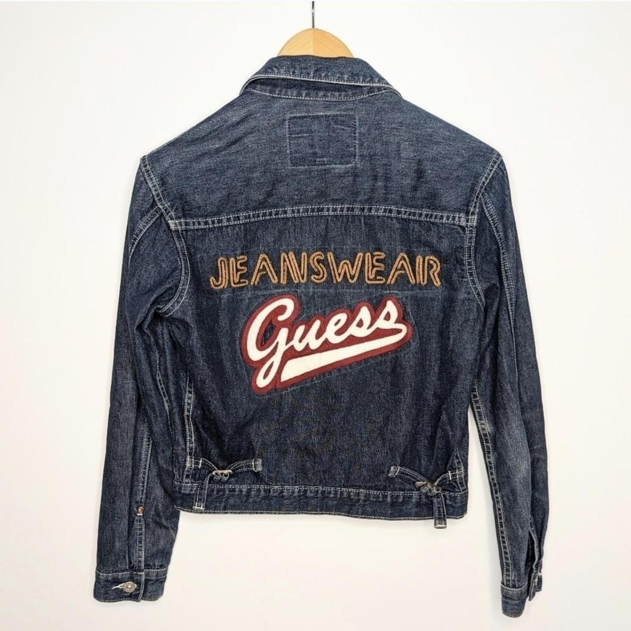 Vintage Guess denim jacket embroidered applique logo. Depop