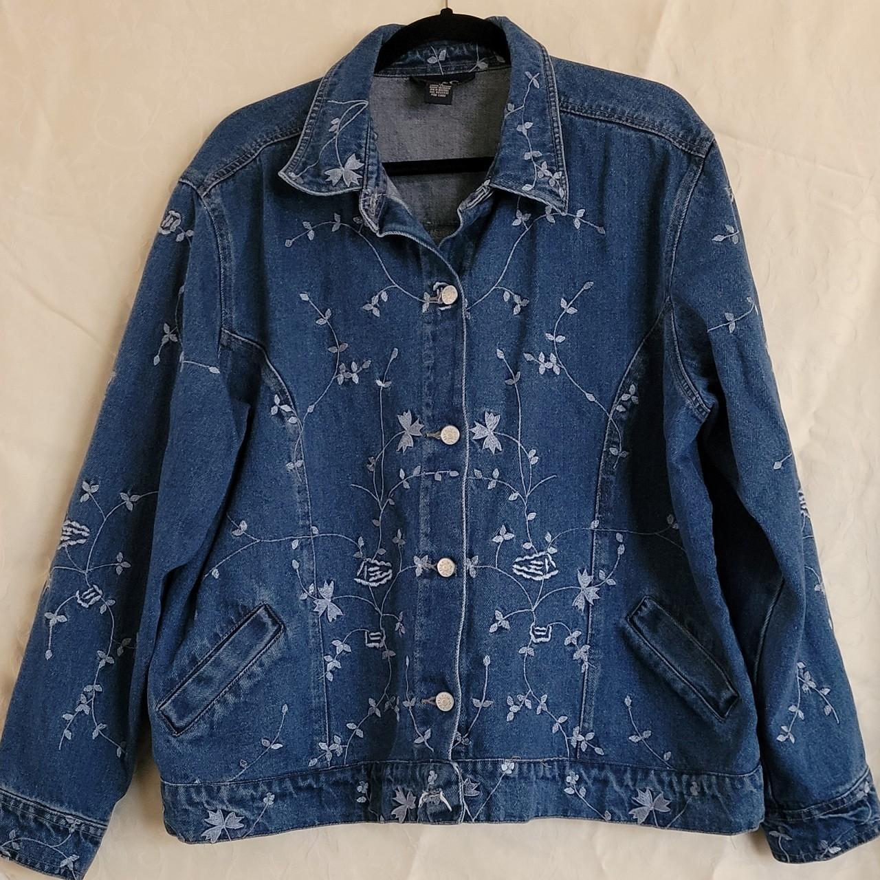 Constellation embroidered denim shirt in blue