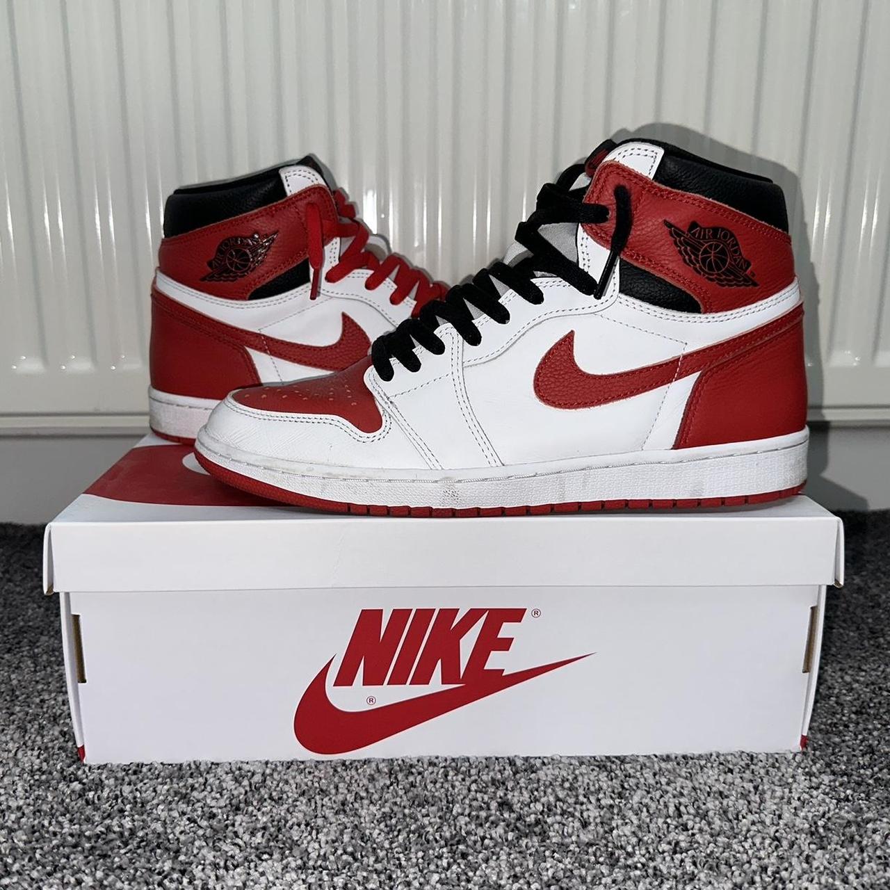 Jordan Men's Red and White Trainers Depop