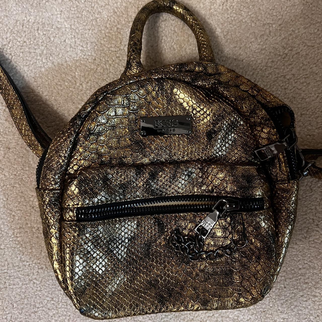 BCBG backpack bag gold and black metallic mini Depop