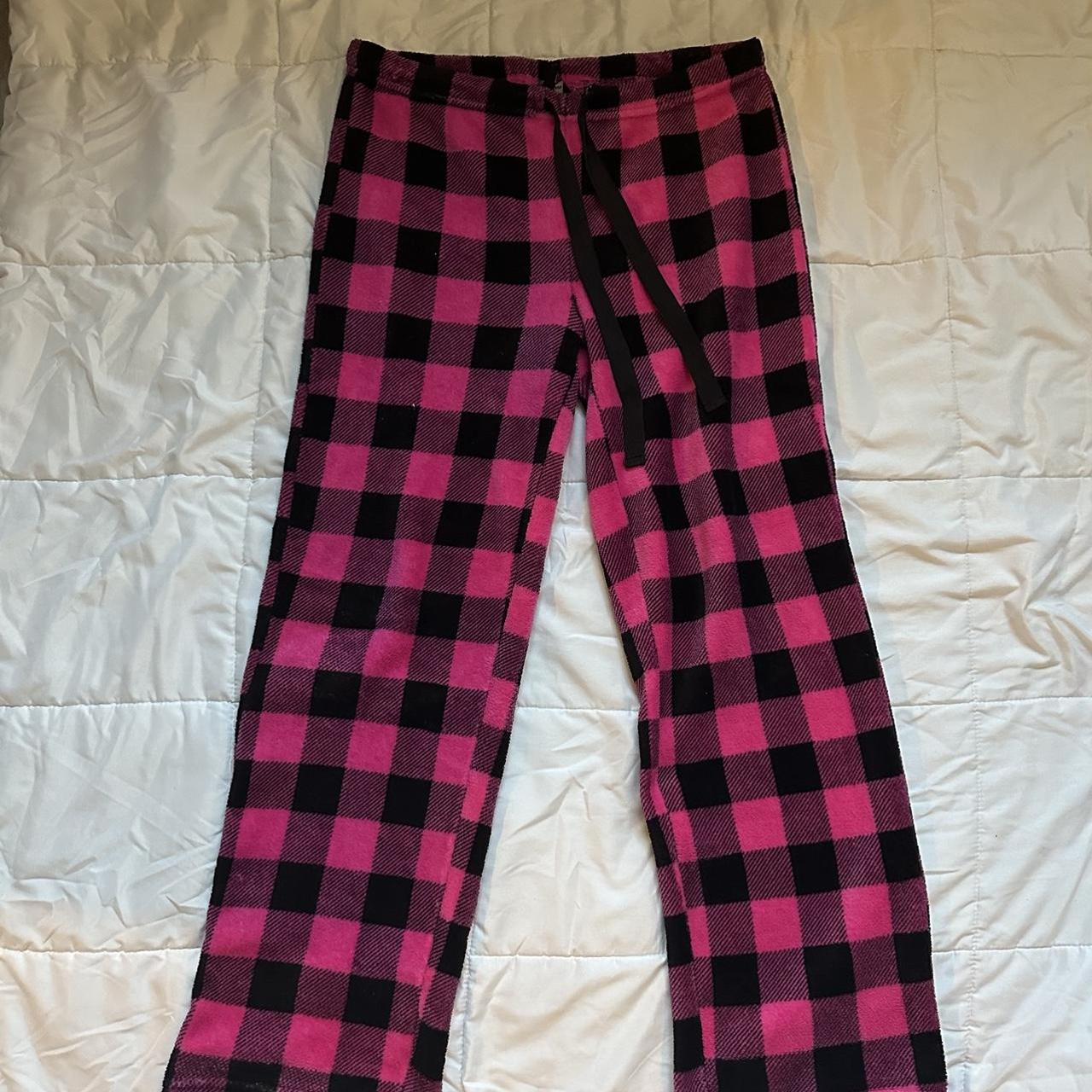 pink & black plaid fluffy pj pants