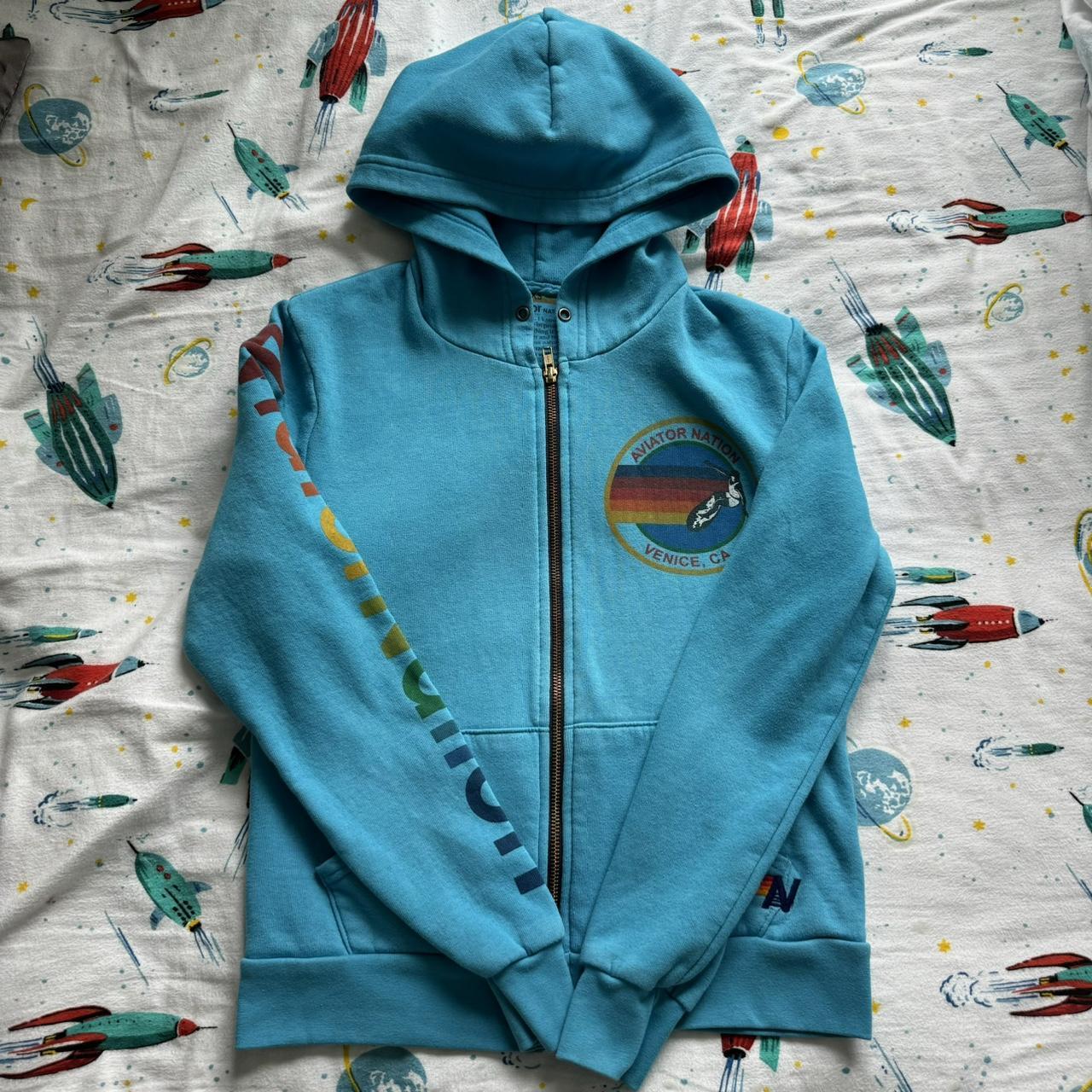 Aviator nation neon blue hoodie Clearance