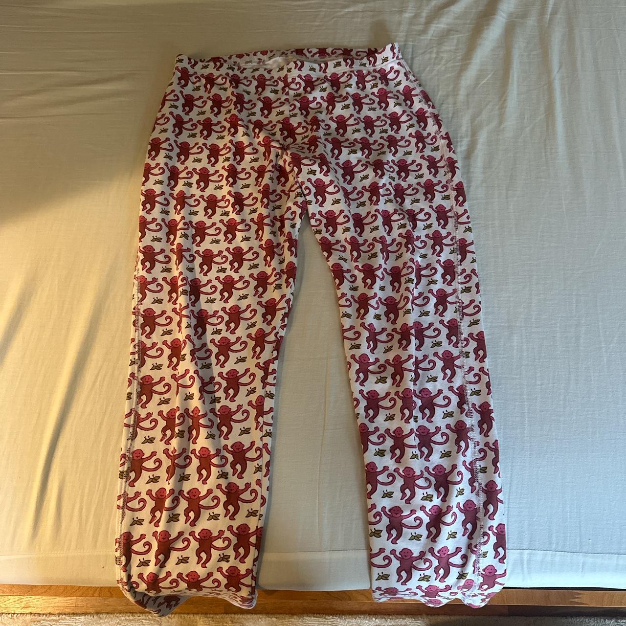 Roller Rabbit Pink Monkey Pajama Pants - Medium - to... - Depop