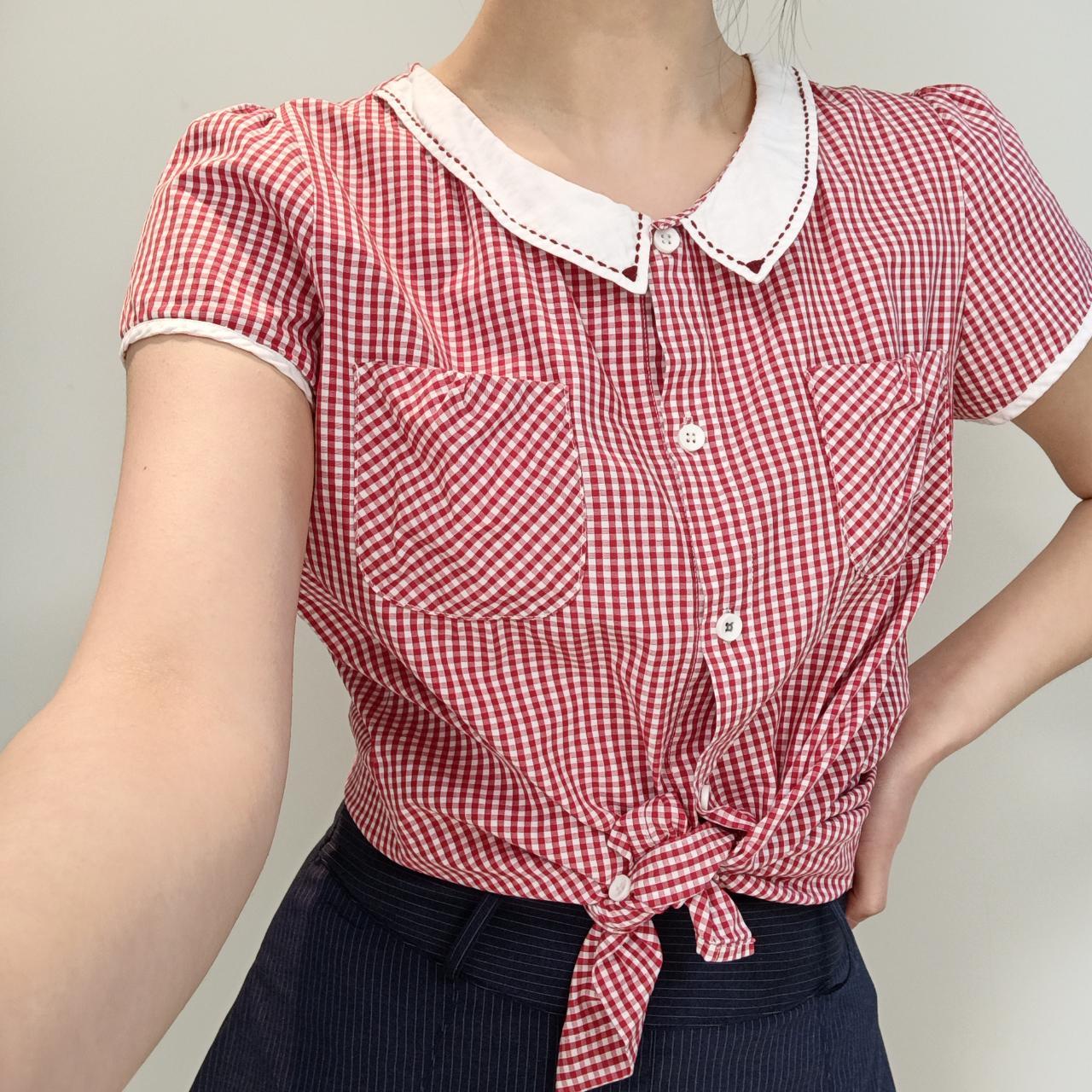 Women's White and Red Shirt Depop