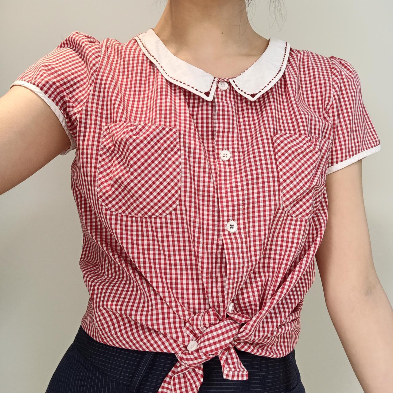 Women's White and Red Shirt Depop