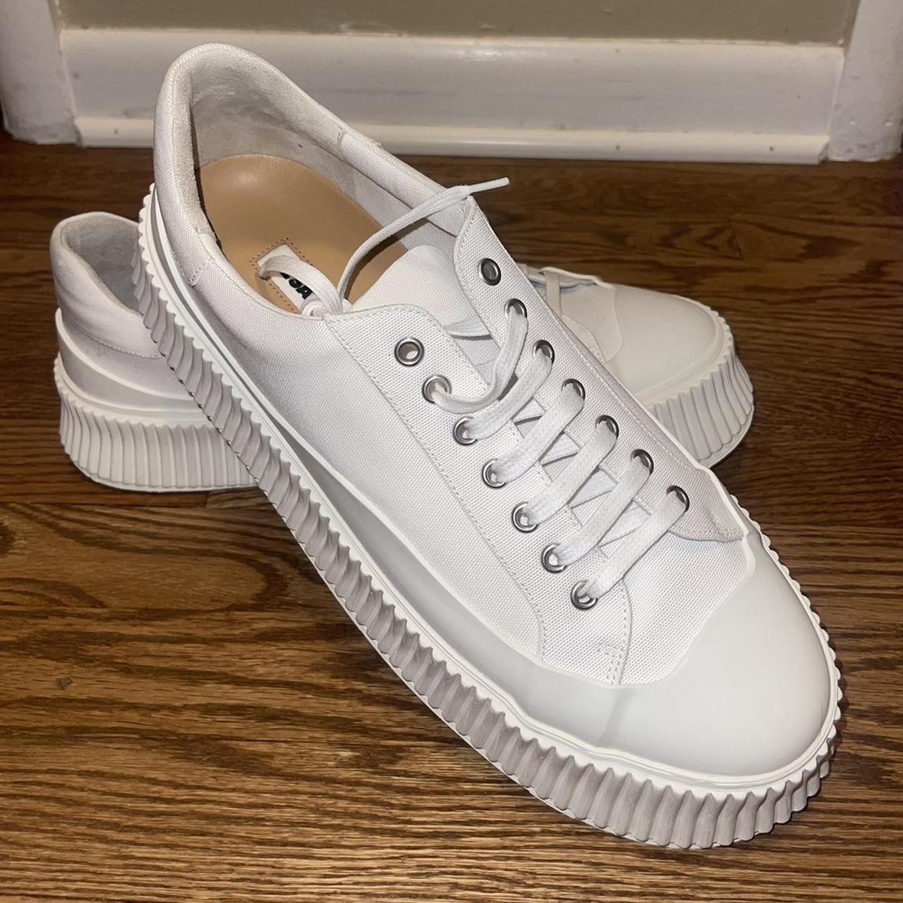 Jil Sander white canvas low-top platform creeper... - Depop