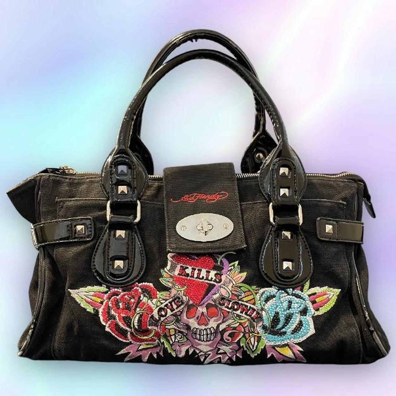 Ed Hardy Women's Black and Pink Bag | Depop