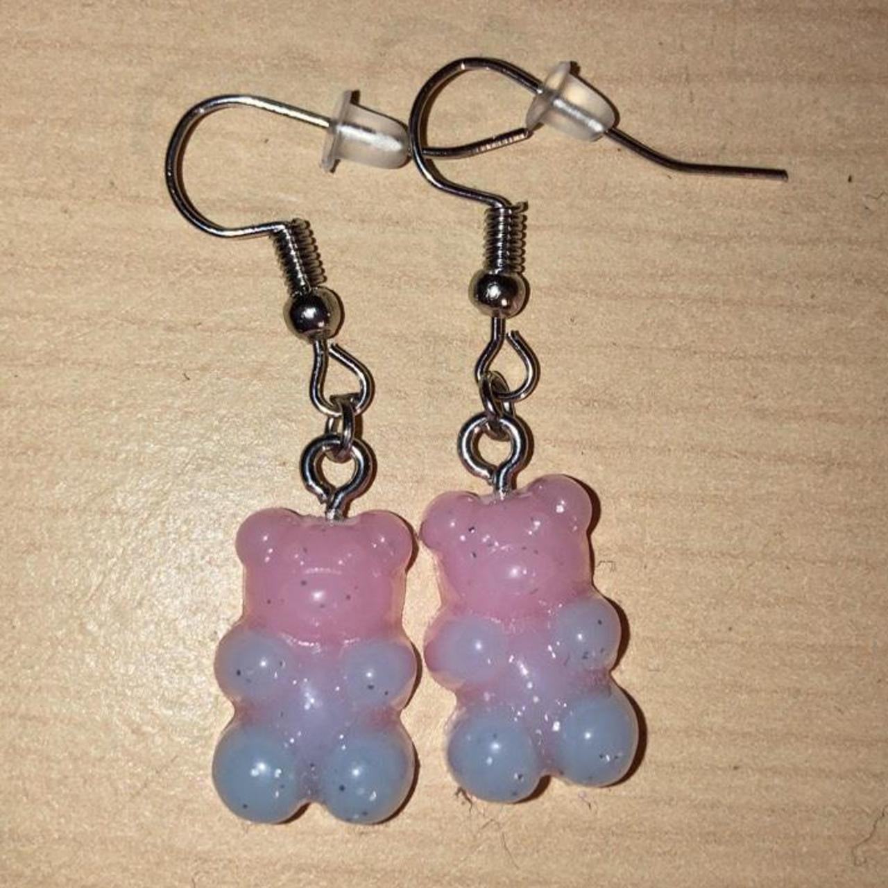 Handmade Resin Gummy Bear Earrings Pink And Blue Depop