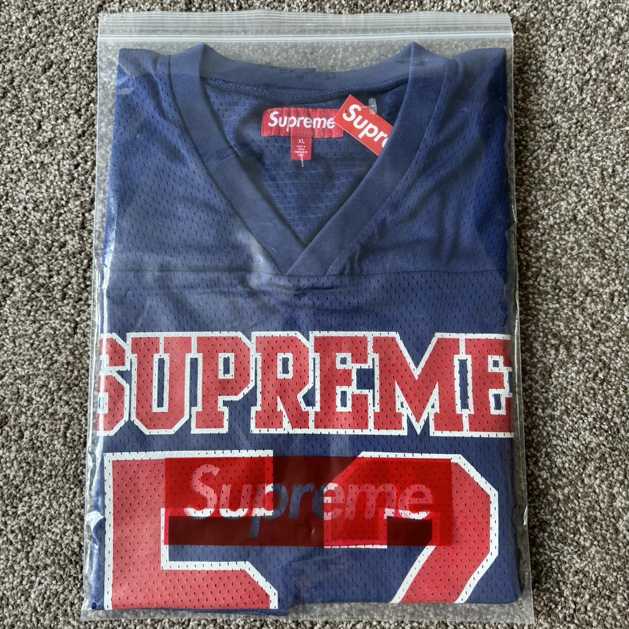 Supreme Spiderweb football jersey Navy Size XL x2 - Depop