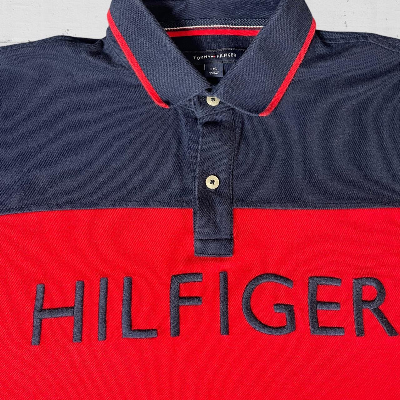 Tommy Hilfiger Men's Red and Navy Polo-shirts | Depop