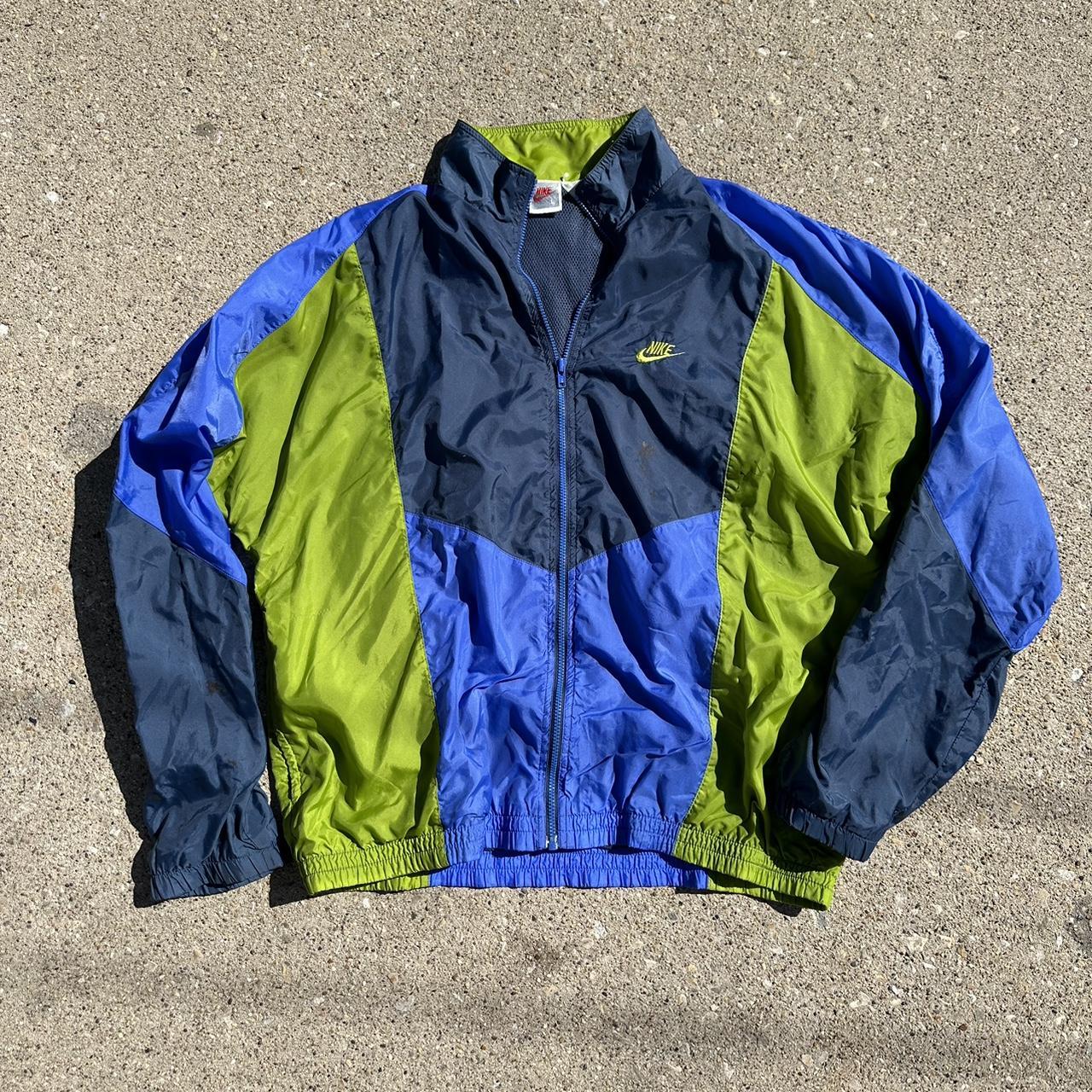 Vintage blue lime green Nike windbreaker Size. Depop