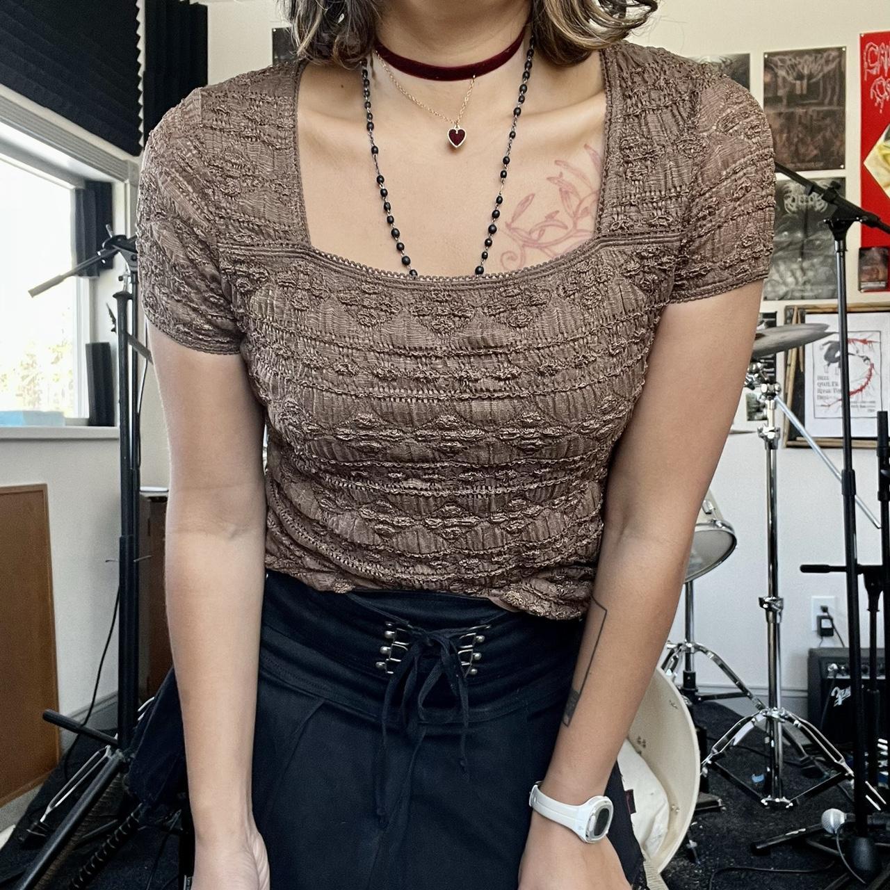 GRUNGEFAIRY TEXTURED TOP Chocolate brown top with... Depop