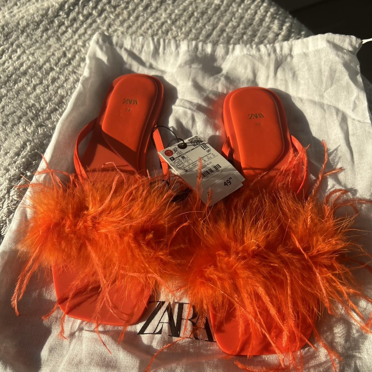 Zara Women's Orange Slides | Depop