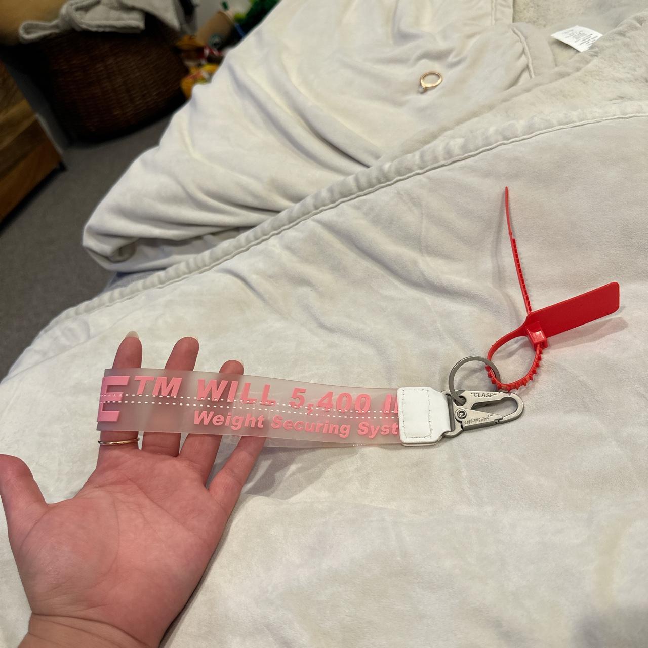 pink off white keychain with zip tie streetwear... Depop