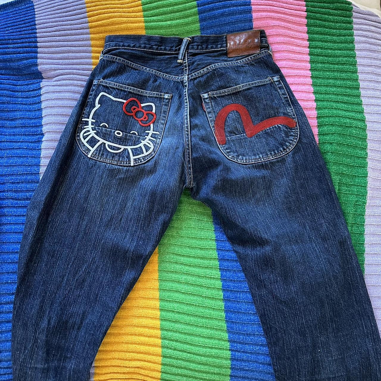 Hello kitty x Evisu jeans Says 33 waist but are... Depop
