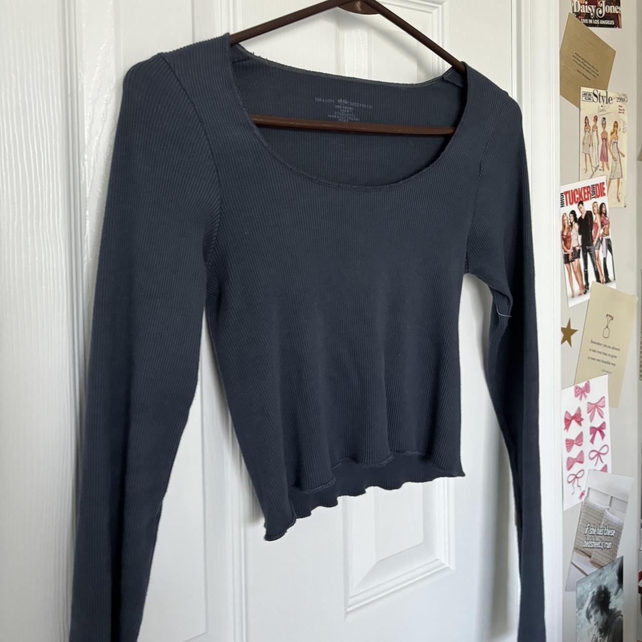 brandy melville ribbed navy blue raw edge long. Depop