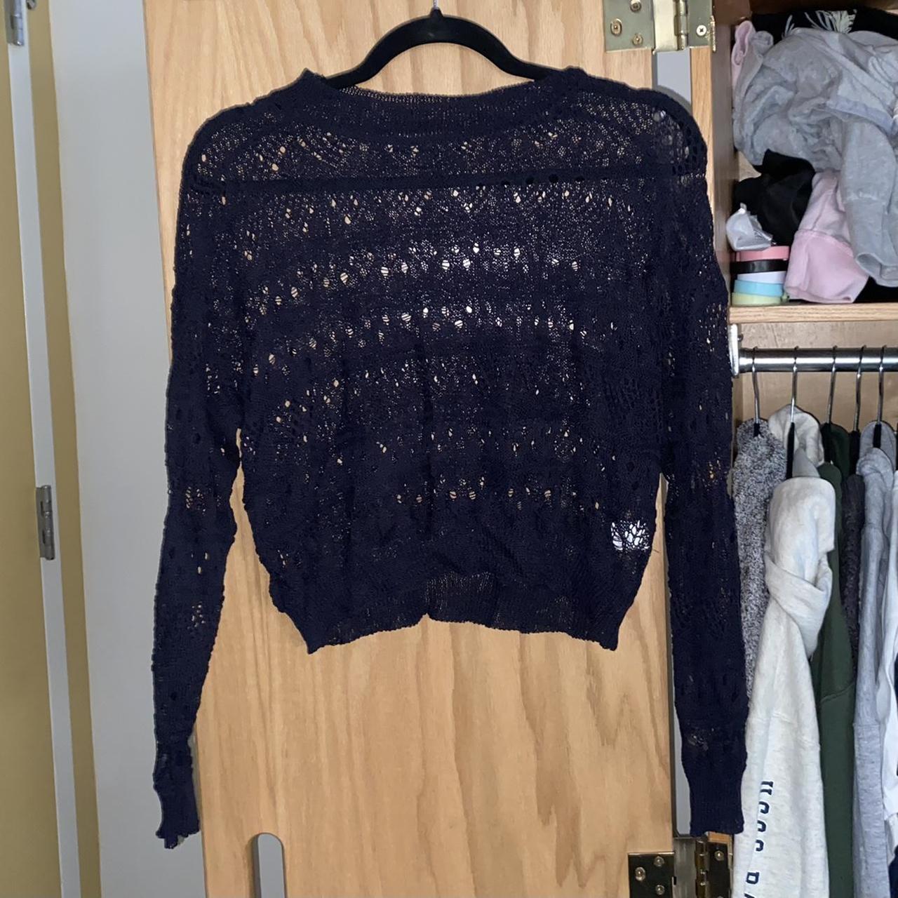 blue see through knit sweater! really cute for... - Depop