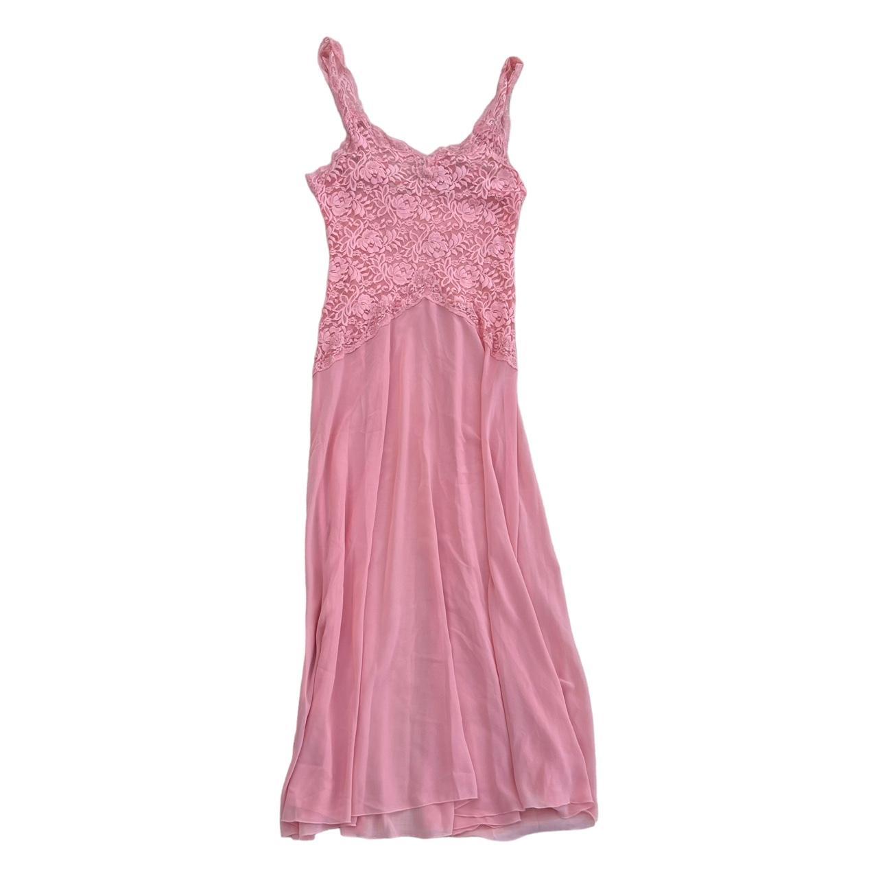 fairycore pink lace dress gown chiffon y2k 90s... - Depop