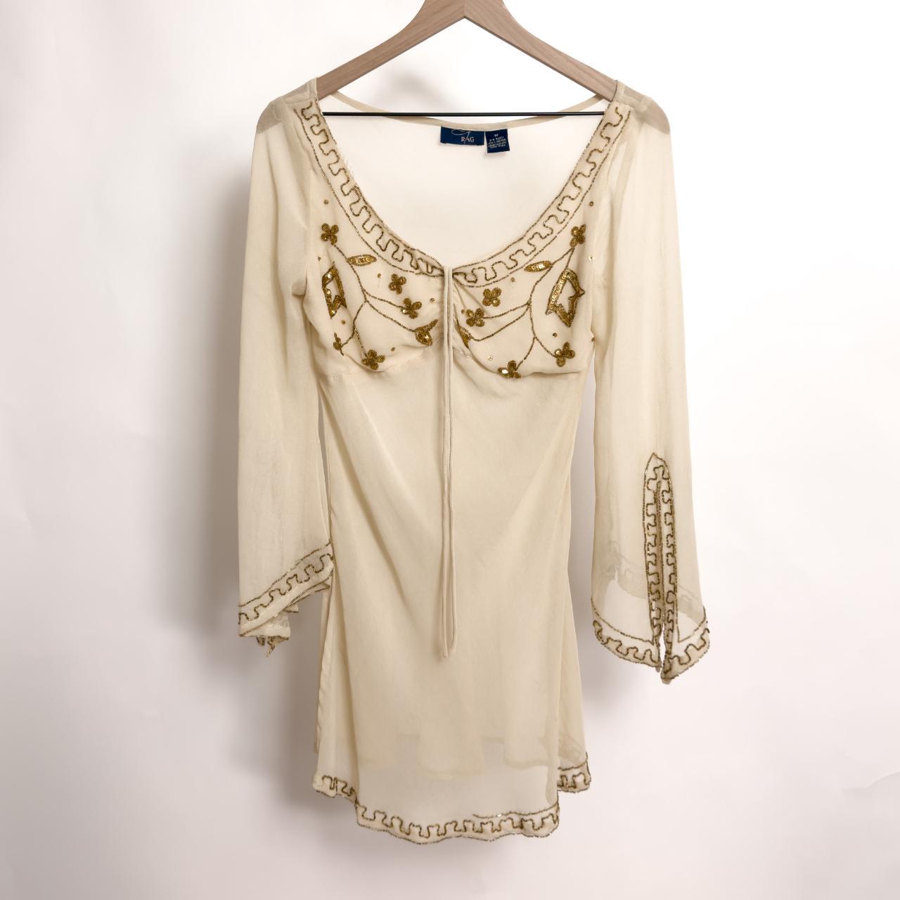 coquette boho chiffon dress cream white y2k... - Depop