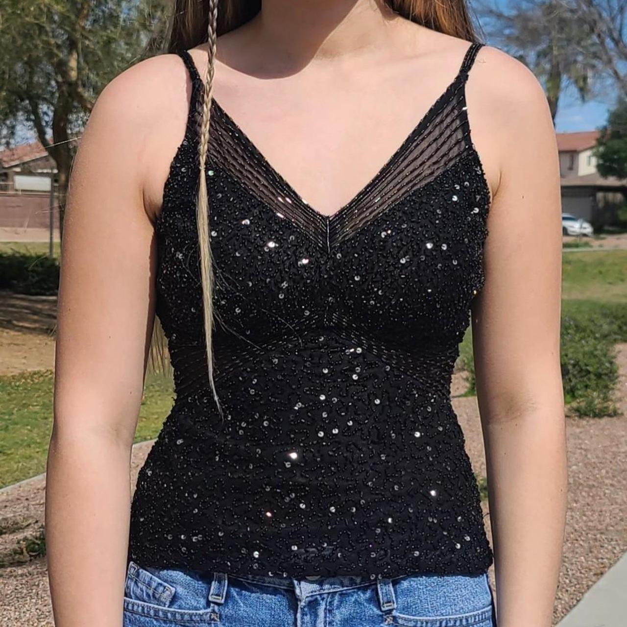 Scala Women's Black and Silver Vest Depop