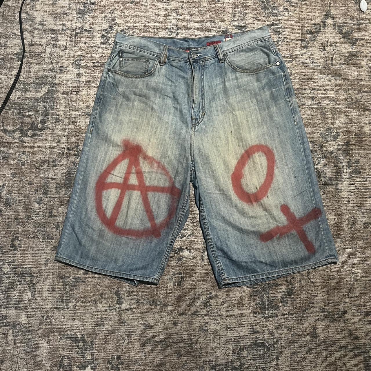 Vintage Baggy Ecko Untld Anarchy Jean Shorts Waist... - Depop