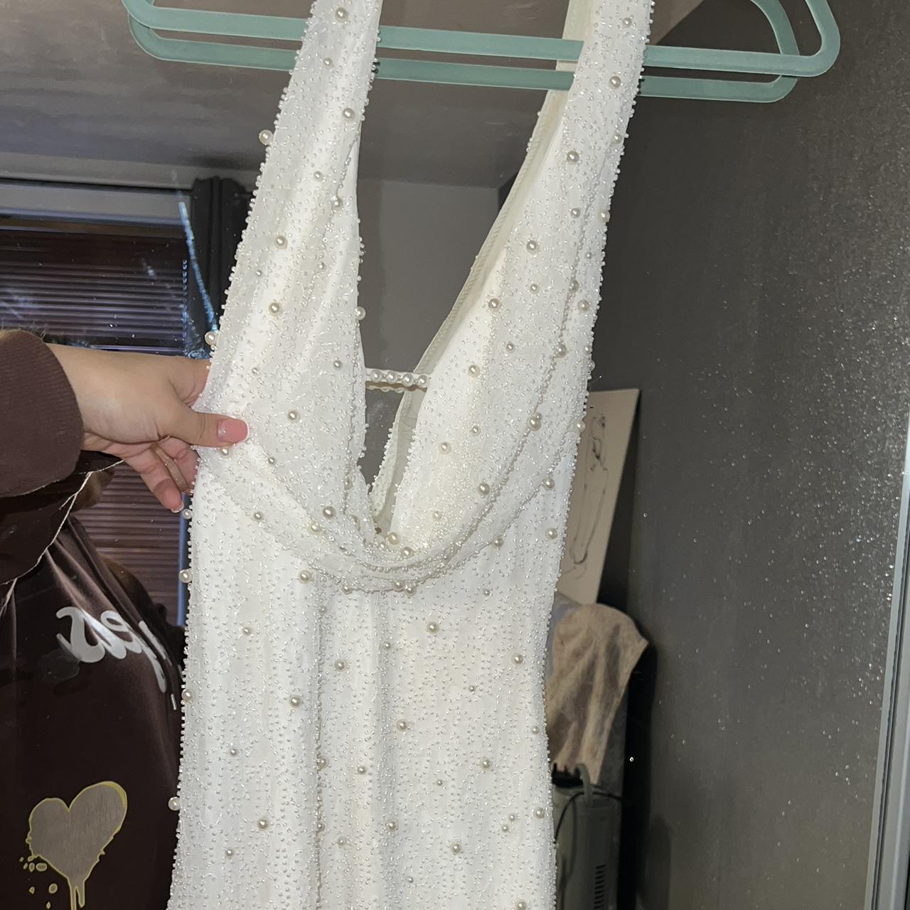 Versailles Deep Plunge Embellished Mini Dress in White