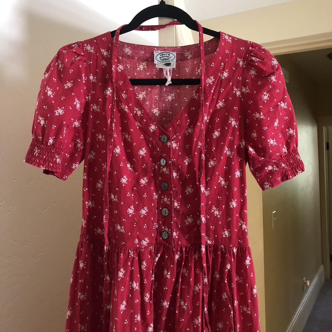 Laura Ashley Women's Red and White Dress | Depop