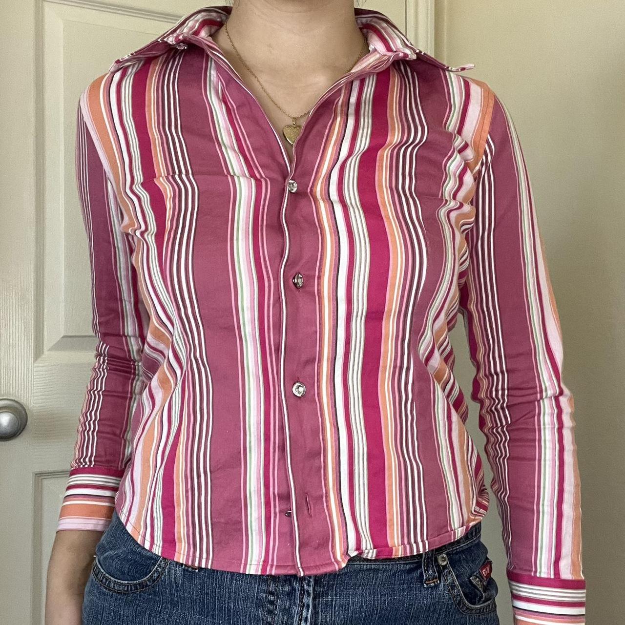 Pierre Cardin Women's Pink and Orange Shirt Depop