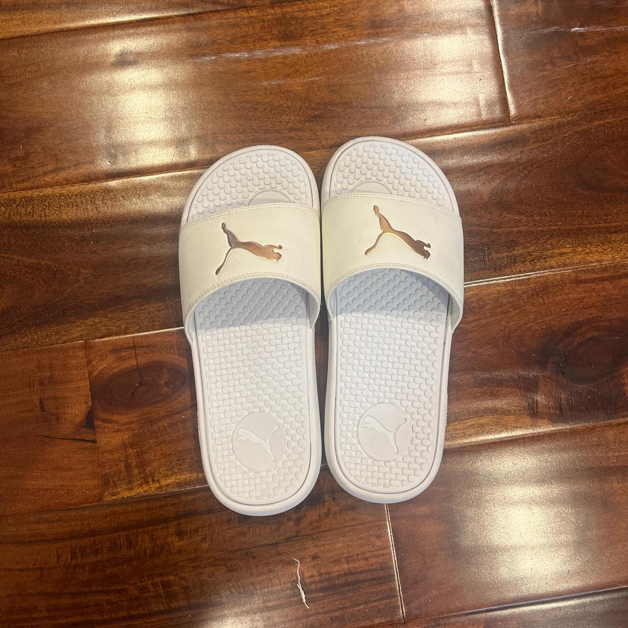 Puma slides white and gold best sale