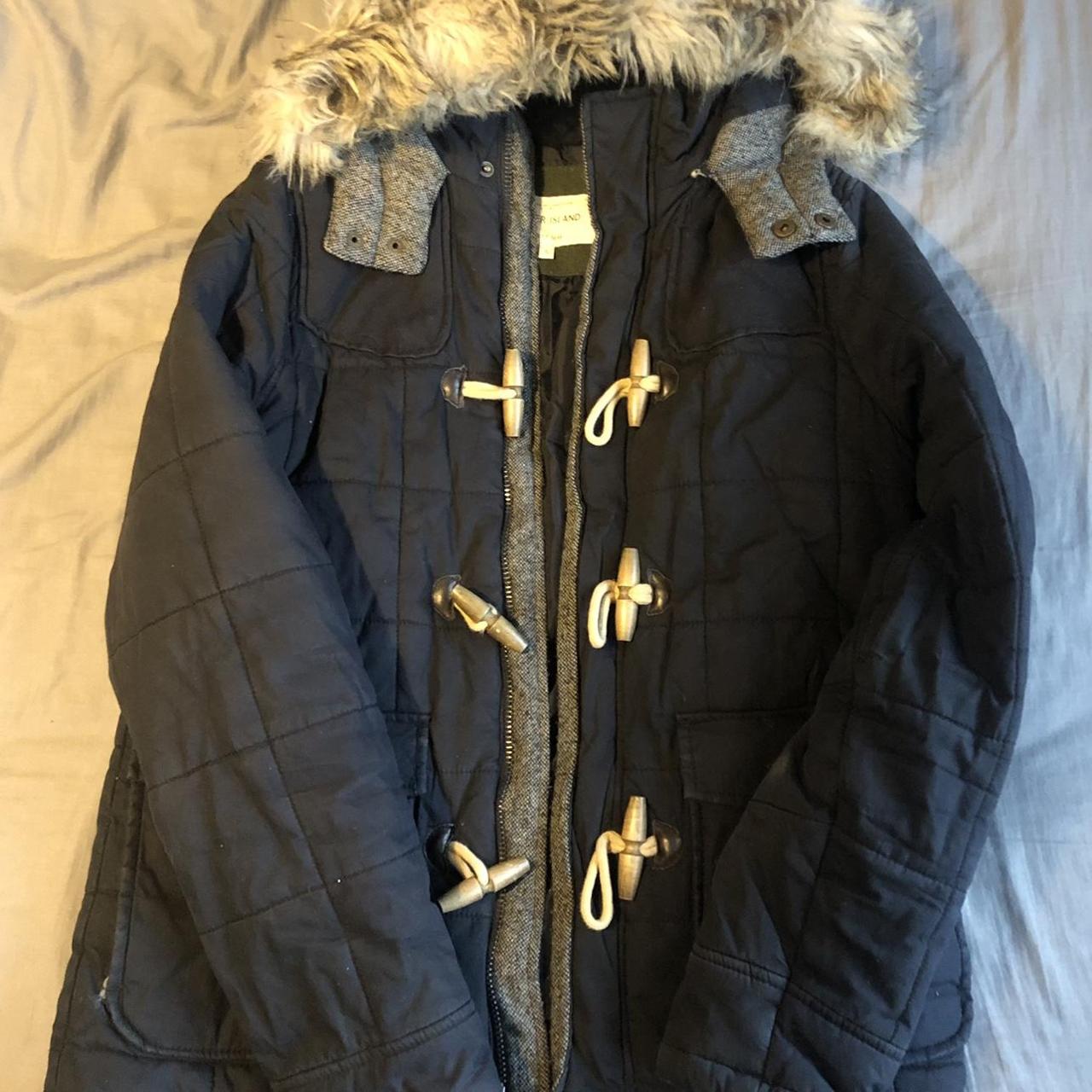 River Island fur hooded coat Zip and toggle... - Depop