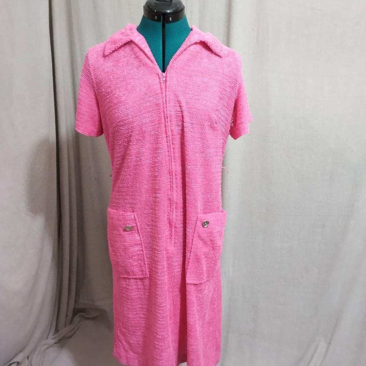 Brand Bright pink vintage terry cloth house dress... Depop