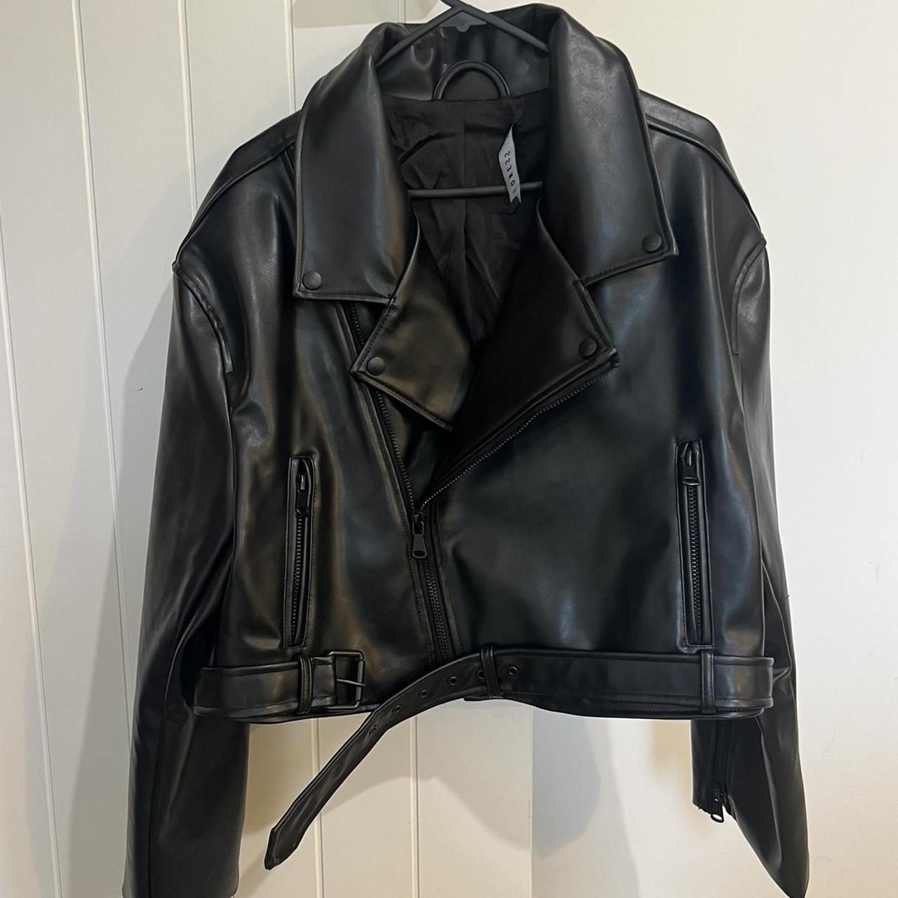 LIONESS CROPPED LEATHER JACKET • BLACK • LIKE BRAND... - Depop