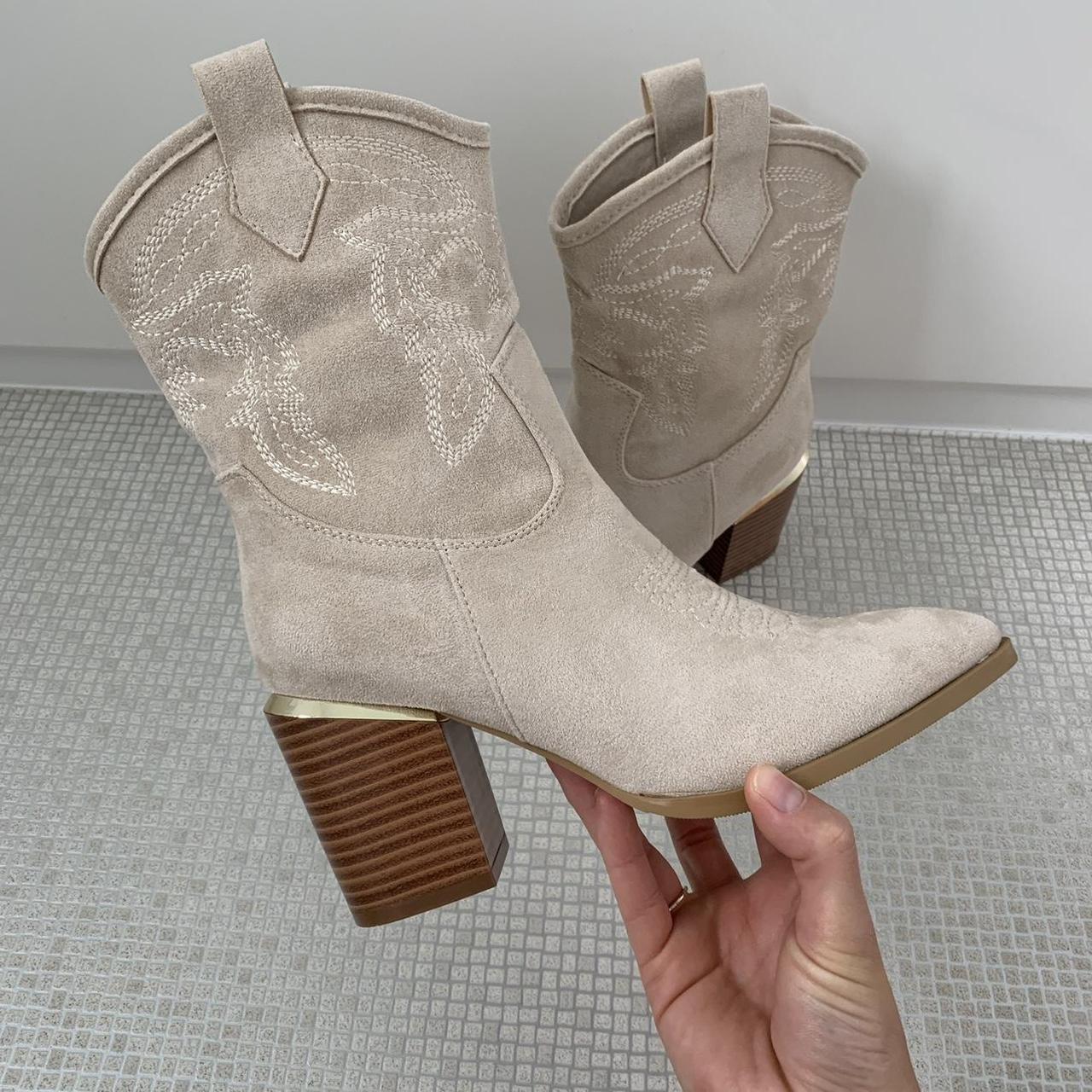 Beige suede cowboy boots Perfect as a winter... - Depop