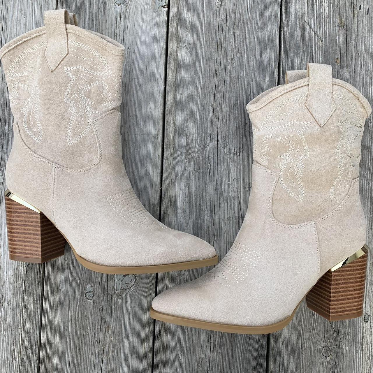 Beige suede cowboy boots Perfect as a winter... - Depop