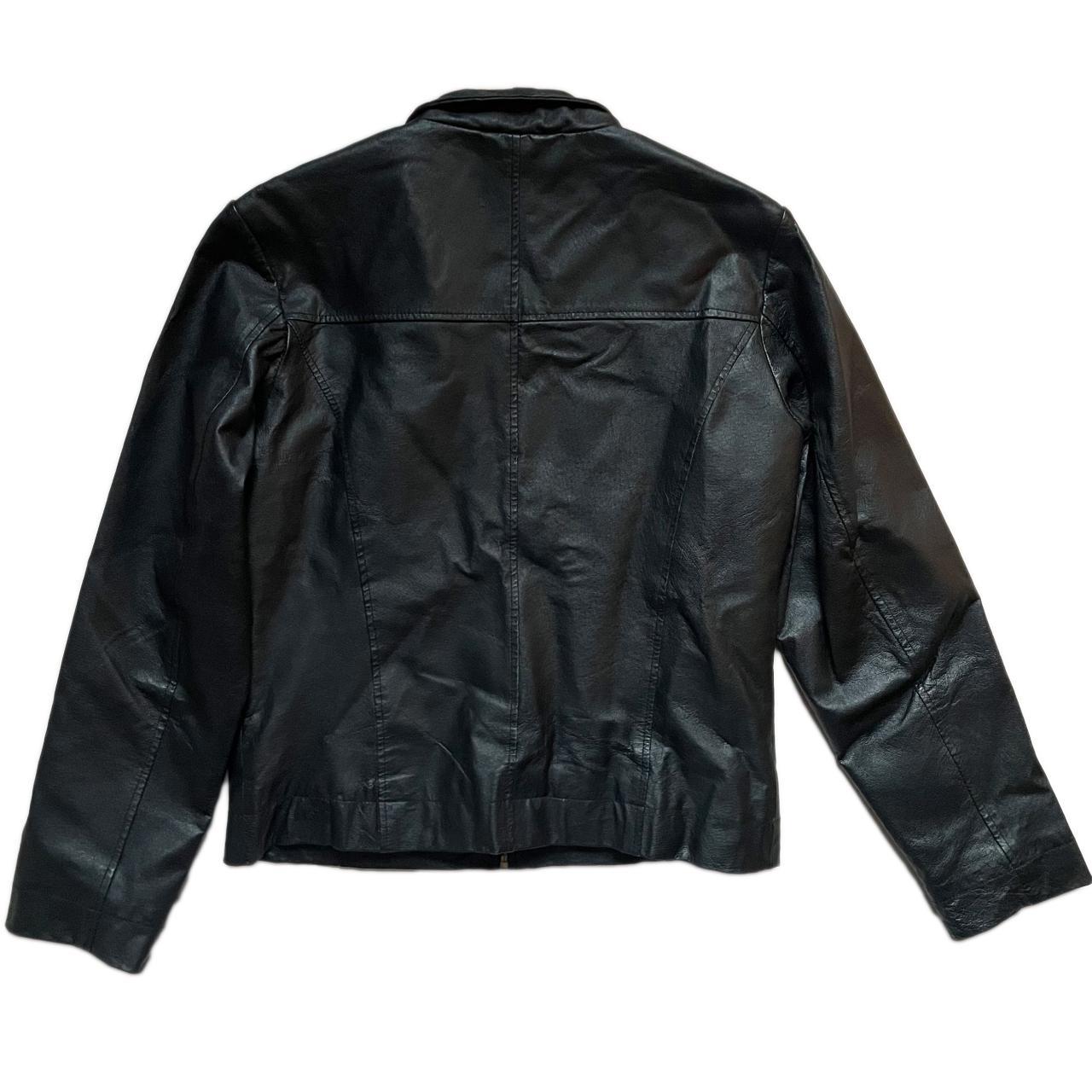 Y2K grunge black moto jacket real vintage leather... - Depop