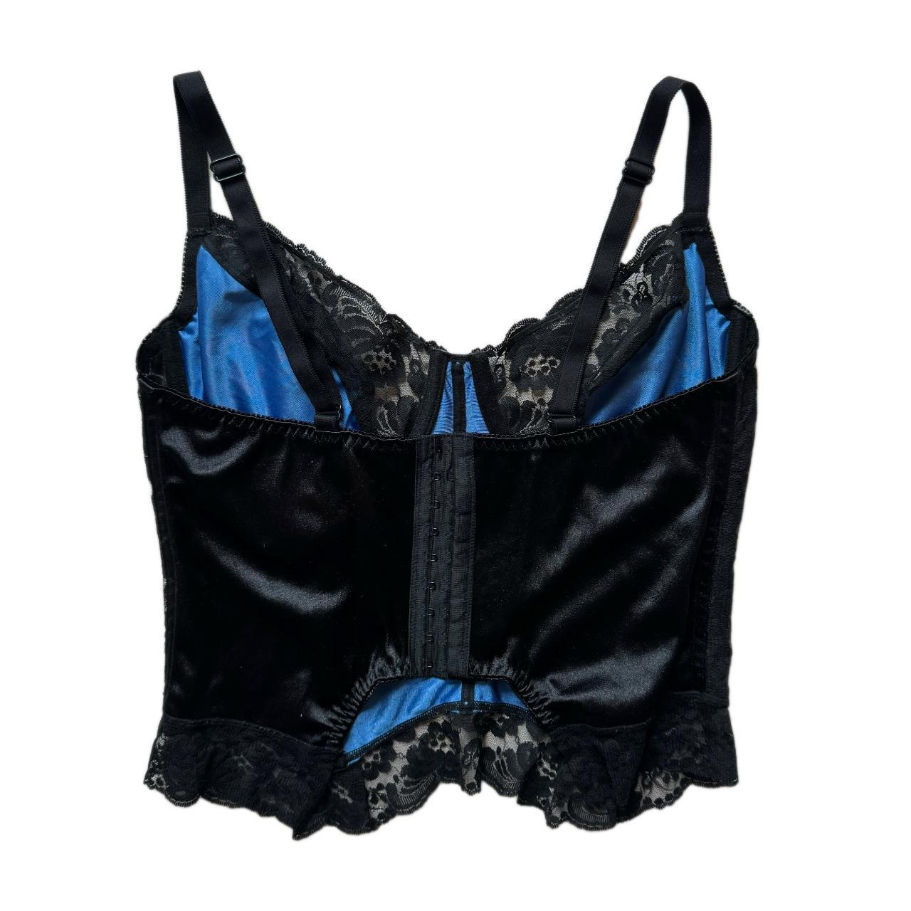 Vintage black blue lace corset lace and bow... - Depop