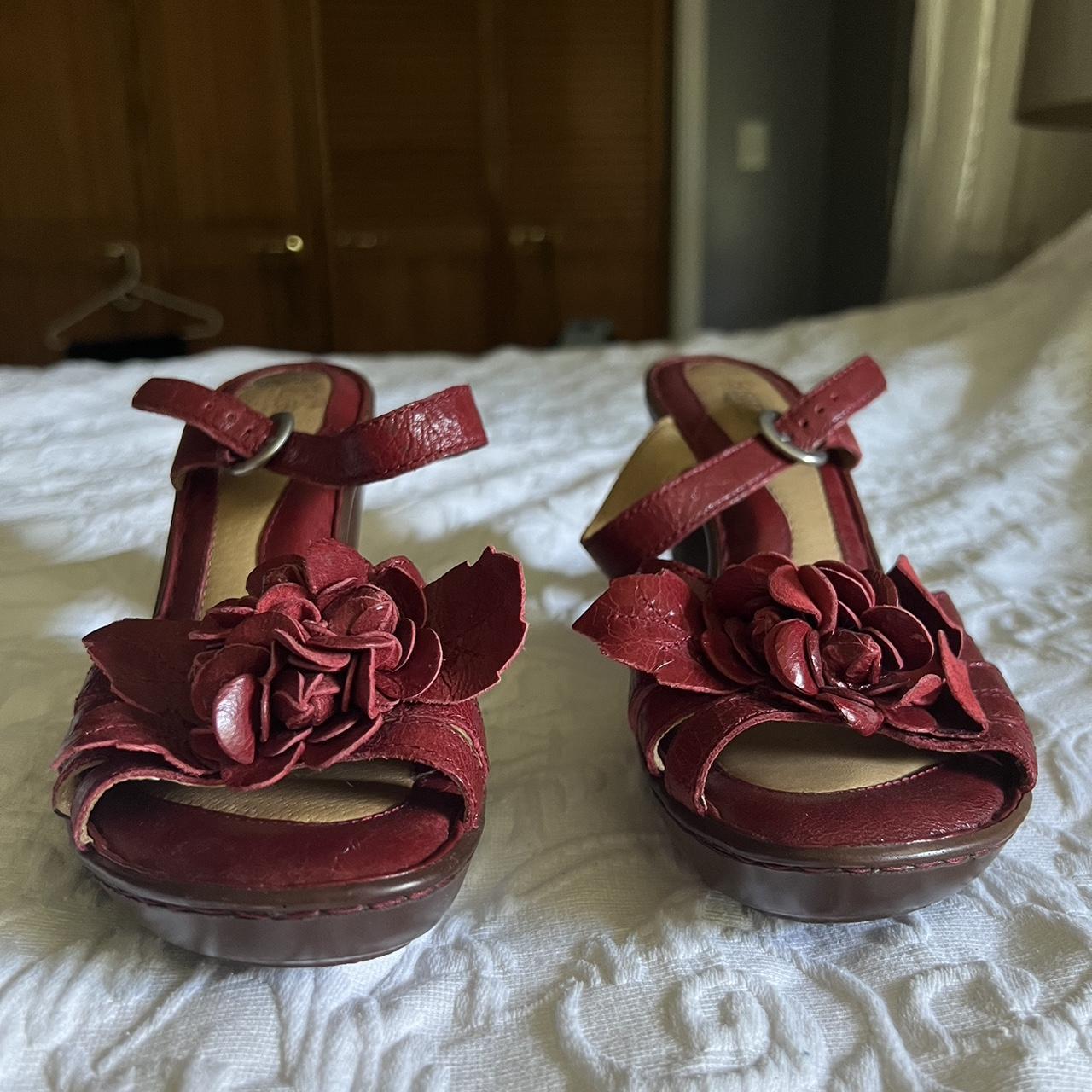 Born red leather heeled sandals with flower Depop