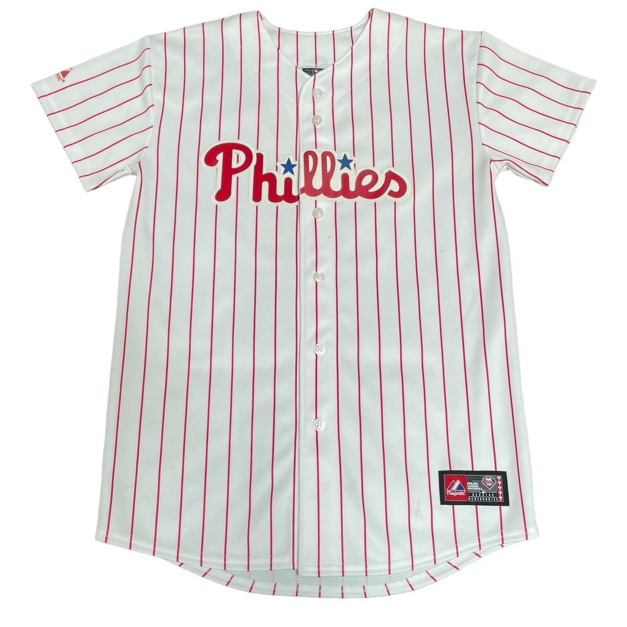 Majestic Philadelphia Phillies Stripe Baseball Jersey in White for