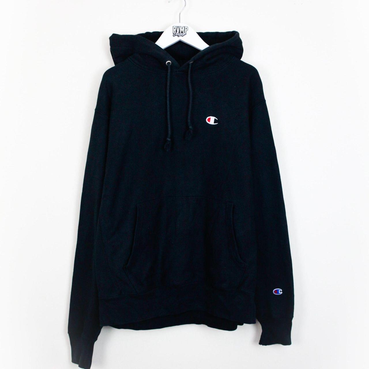 Vintage Champion Reverse Weave Black Pullover Hoodie... - Depop