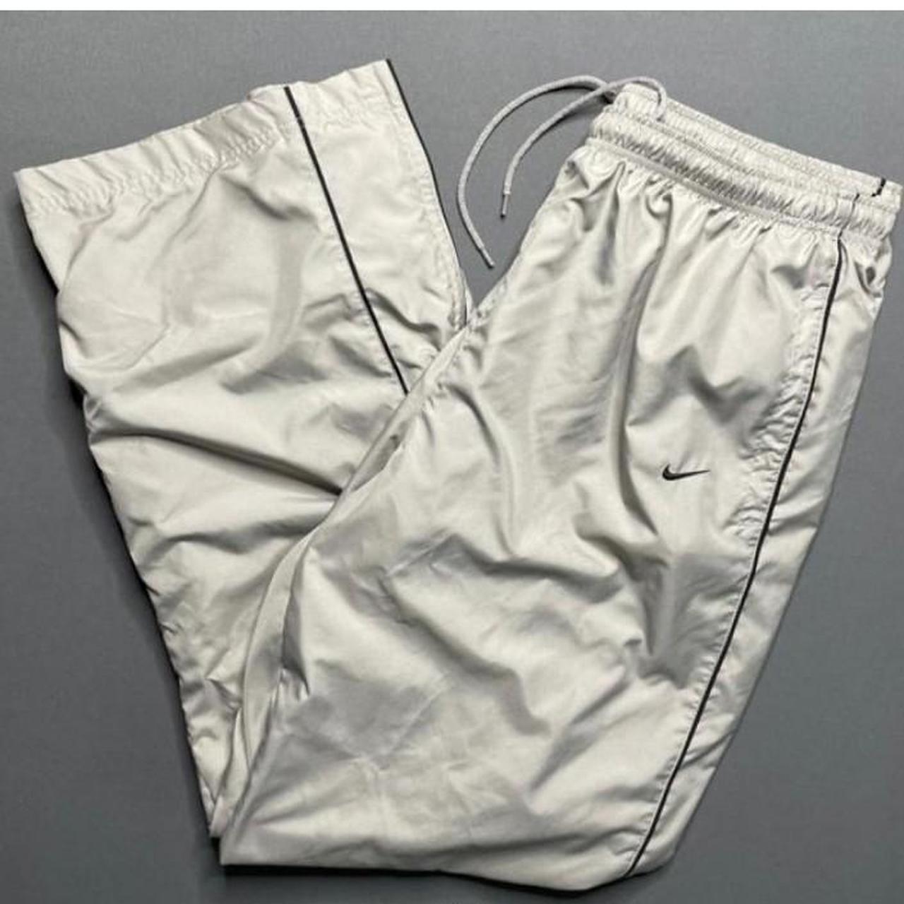 Vintage Nike parachute pants white/grey Size... - Depop