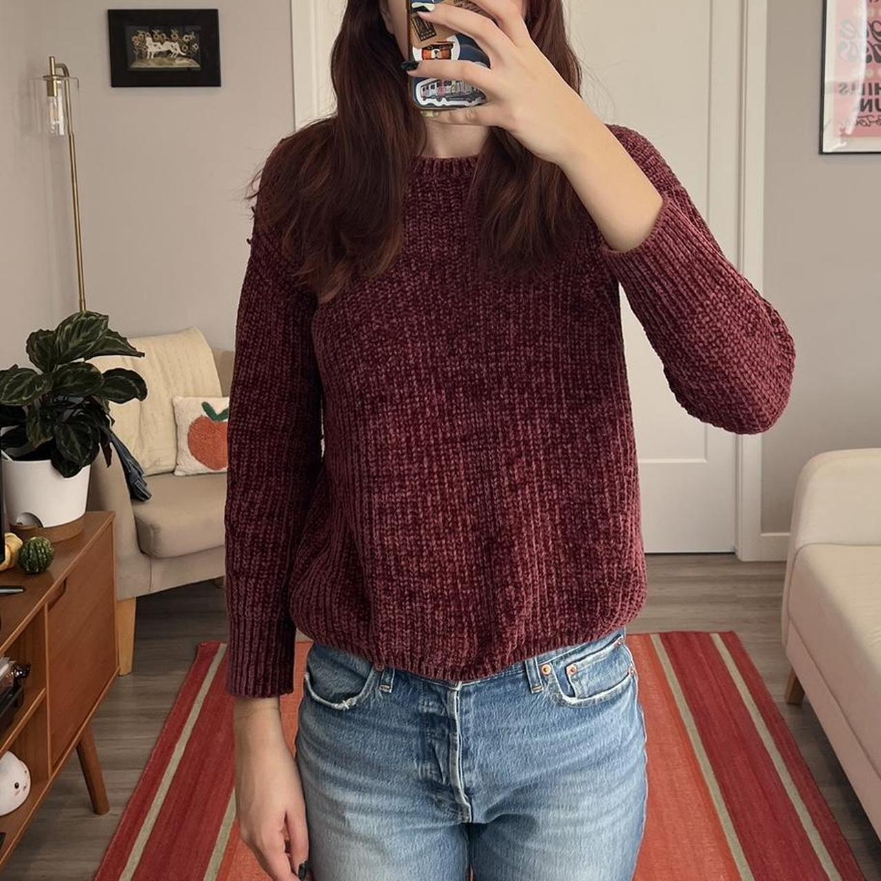 cozy dark pink chenille sweater has some minor. Depop