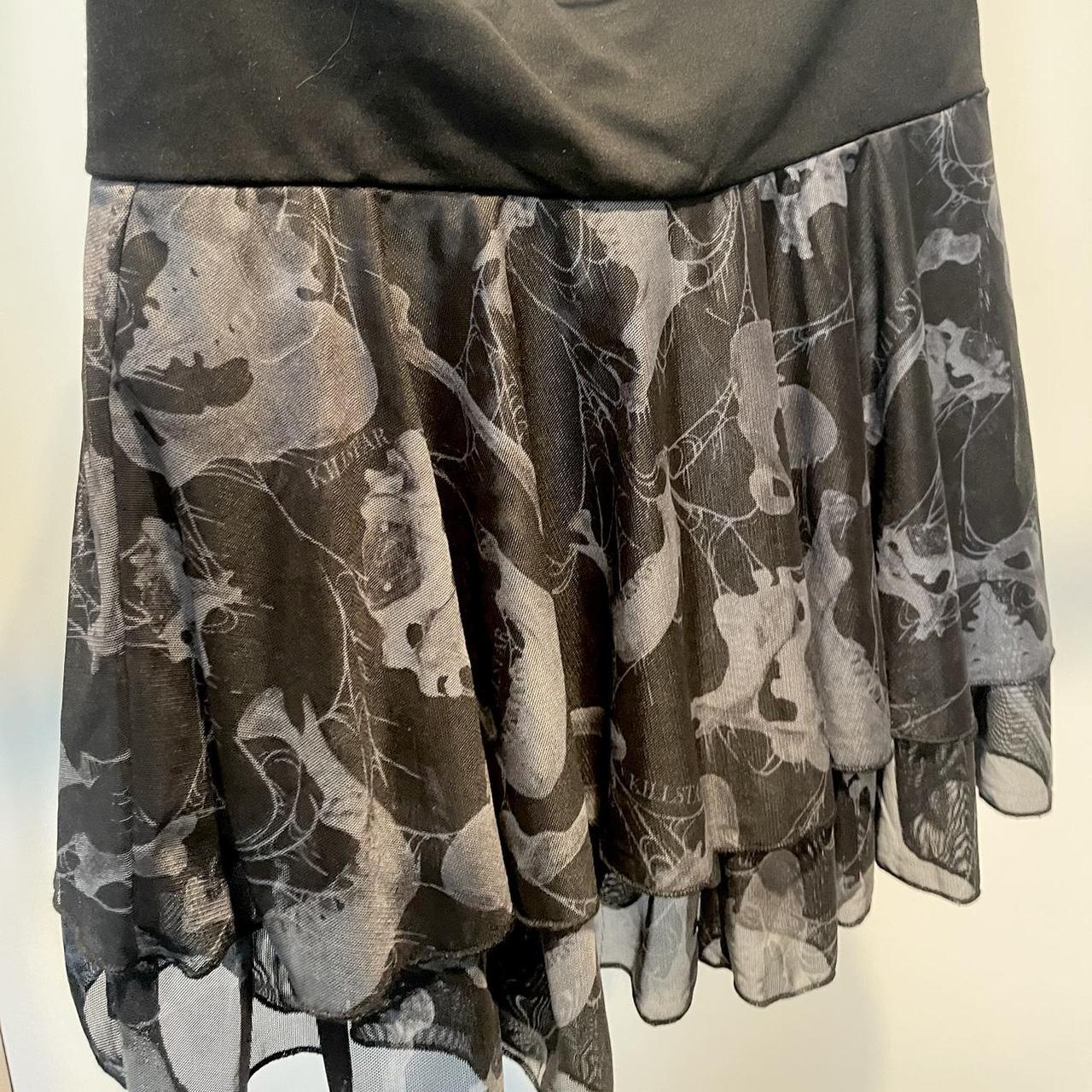 Killstar Hipdi mini skirt in black and grey skeleton... - Depop